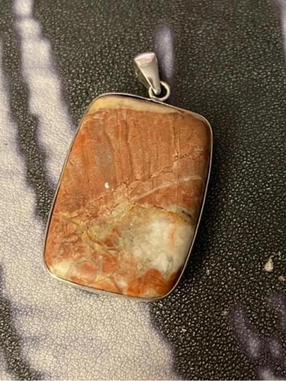 Natural Jasper Rectangle Pendant in Orange-Tan | Unbranded Sterling-Style Bezel